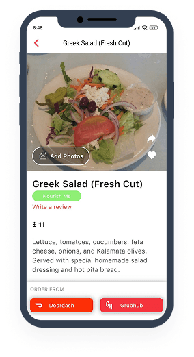 FoodDiscovery app showing restaurant details